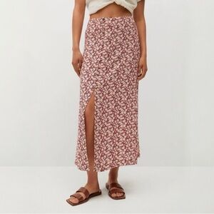 Mango Ditsy Floral Midi Skirt Cottagecore Button Front Center Slit Size XL